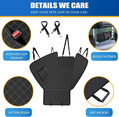 Dog Car Seat Cover for Back Seat with Storage Pocket Dog Hammock Protects Against Dirt Seat Covers for Cars Scratch Prevention Fits for SUVs and Trucks 54"x 58", Black