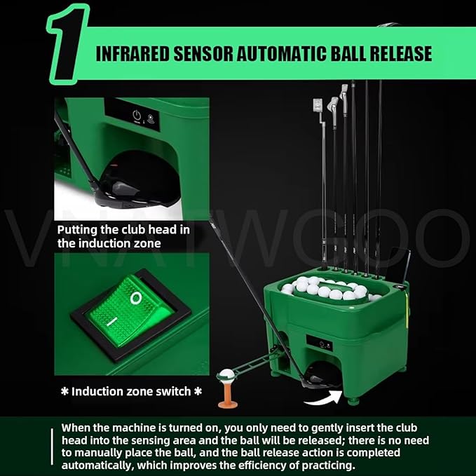 Electric Golf Ball Launcher, Auto-Dispensing 35 Balls Adjustable Height with 5000mAh Battery for Indoor Driving Range