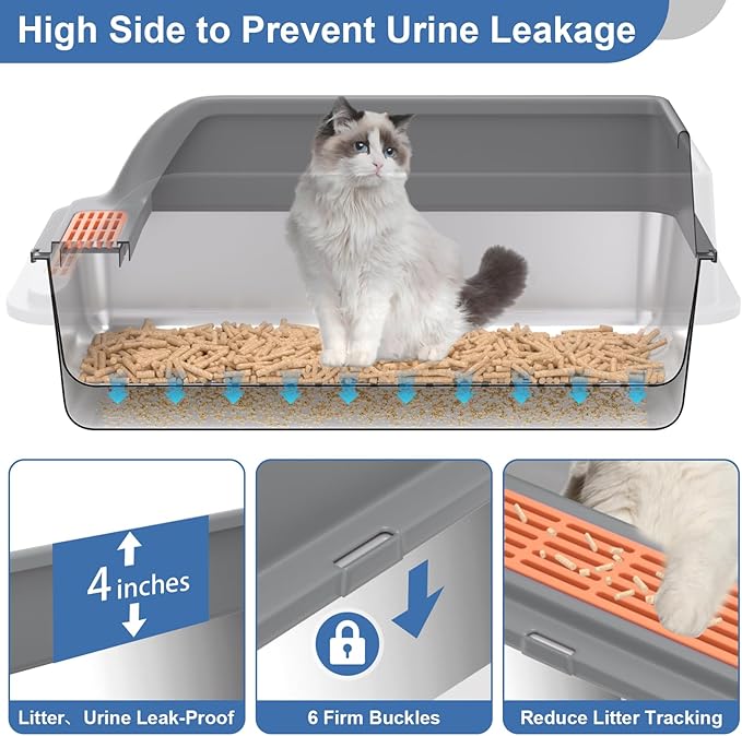 Stainless Steel Sifting Litter Box with Lid, XXL Extra Large Sifting Cat Litter Box for Pine Pellets & Big Cats,Metal Pellet Sifter Litter Pan System for Odor Control,Sifting Box Liners & Scoop