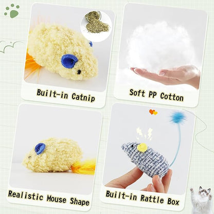 Andiker 3PCS Cat Mouse Toys, Colorful Catnip Toys for Cats with Rattle Box Ribbon Feather Interactive Cat Toys for Indoor Cats to Chew Bite Teeth Cleaning (Blue)