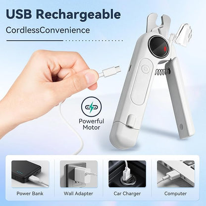 2-in-1 Dog Nail Clippers & Grinder with Light, Quiet Electric Pet Nail Trimmer for Large Medium Small Dogs & Cats, 3 Speeds, Rechargeable, Splash Guard & Safety Lock, Painless Grooming Tool (White)