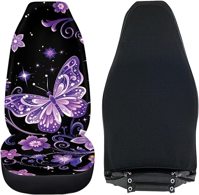 Dreaweet Car Seat Covers Front Seats Purple Butterfly Car Accessories for Women Interior 2 Piece Washable Universal High Back Bucket Seat Covers for Cars SUV Sedan