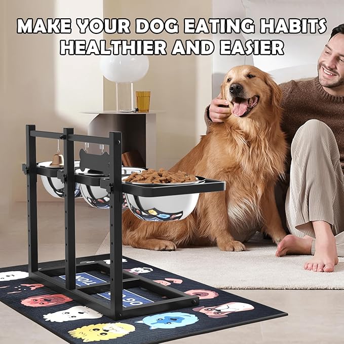 SHAINFUN Elevated Dog Bowls Stand for Medium/Large Dogs with Mat, 6 Height Adjustable Raised Dog Bowl, Three 58oz Food Water Bowls