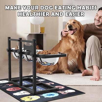 SHAINFUN Elevated Dog Bowls Stand for Medium/Large Dogs with Mat, 6 Height Adjustable Raised Dog Bowl, Three 58oz Food Water Bowls