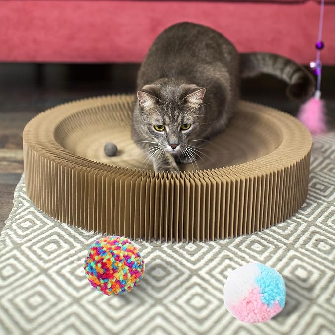 6 PCS Cat Pom Pom Balls, 2 Inch Cat Ball Toy Assorted Color Cats Yarn Ball Yarn Puffs Soft Interactive Kitten Chasing Toys Cats Chase Balls for Pet Interactive Playing Exercising Training