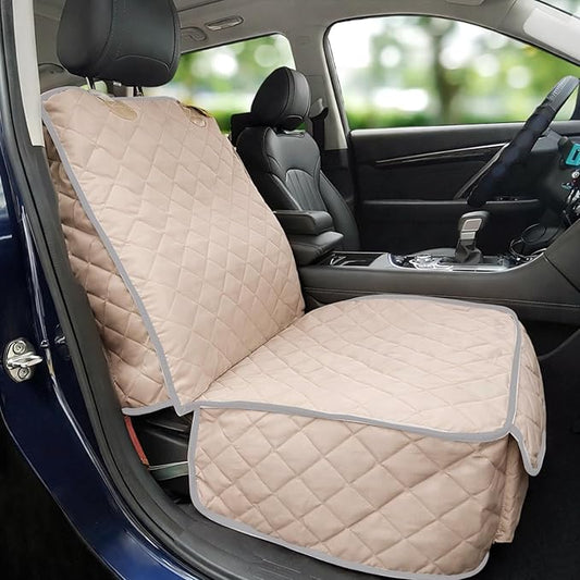 Bark Lover Deluxe Dog Seat Cover for Front Seat-More Durable Waterproof Front Seat Protector, High Heat Resistant and Nonslip Front Seat Cover for Dogs Kids, Universal Size (Beige MAT)