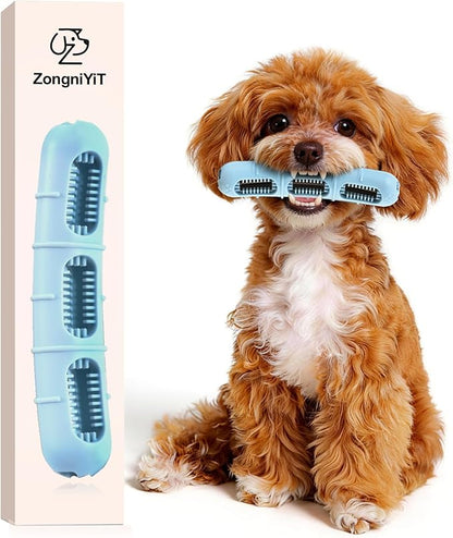 Bite and Brush Puppy Teething Chew Toy with Bristles, Stuffable Rubber Teether for Small Medium Dogs, BPA-Free, Teeth Cleaning & Teething Relief, Keeps Puppy Busy（Upgraded 3.0 - Blue）