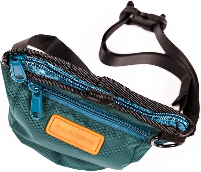 Wilderdog Dog Training Treat Pouch with Magnetic and Zipper Closure, Carabiner Attached, Adjustable Waist Strap - Green