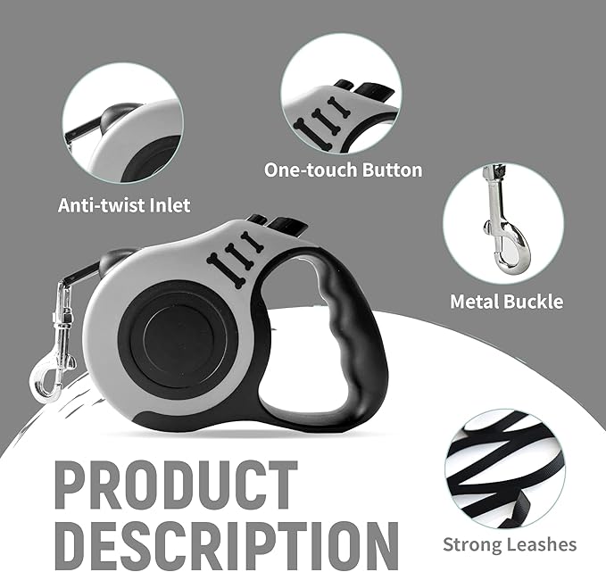 Retractable Dog Leash Automatic Telescopic Tractor Dog Tape, Pet Tape 10/16 FT Durable and Convenient, with Folding Bowl, Dispenser, Rubbish Bags, Suitable for Small and Medium Dogs