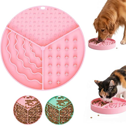 Silicone Slow Feeder Dog & Cat Bowl | Puzzle Cat Feeder for Slow Eating, Non-Slip Fun Pattern, Mental Enrichment, Digestion & Bloat Relief | Interactive Pet Enrichment Bowl, Prevents overeating (Pink)