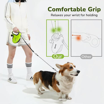 Pecute 26ft Retractable Dog Leash with Poo Bag Holder, Chew Proof Dog Leash with 360° Tangle-Free Extended, Anti-Slip Handle & Quick Brake Button, Suitable for Dogs Up to 110lbs in Weight