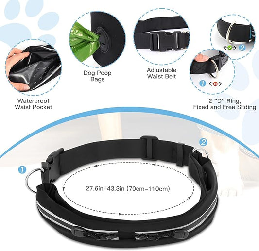 Caudblor Waist Leash for Medium Large Dog Walking, Bungee Hands Free Leash with Zipper Pouch, Around The Waist No Pull Running Dog Belt, Padded Handle Jogging No Hands Heavy Duty