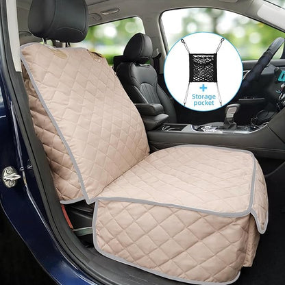 Bark Lover Deluxe Dog Seat Cover for Front Seat-More Durable Waterproof Front Seat Protector, High Heat Resistant and Nonslip Front Seat Cover for Dogs Kids, Universal Size (Beige MAT)