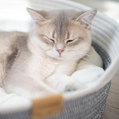 CHEERHOME PETS Cat Bed Basket with Cushion, Cute Pet Bed for Indoor Cats Couch, Kitten Bed for Medium and Large Cat, All Season Universal (Grey)