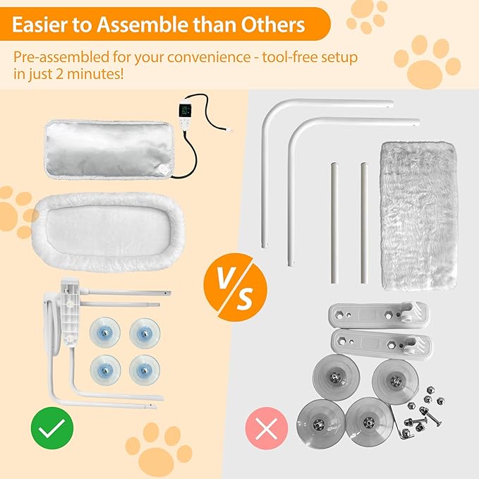 L&W BROS. 2PC Cat Heated Window Perches with Adjustable Thermostat & Timer – Dual Hammocks with Strong Suction Cups, Easy-to-Clean Warm Beds for Multi-Cat Homes, Holds Up to 50lbs Each (L 2PC)