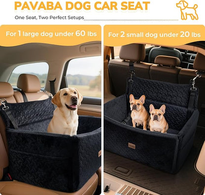 Dog Car Seat for Large Medium Dogs up to 60 lbs or 2 Small Dogs – Elevated Dog Booster Seat for Cars 14in Height, Washable Pet Car Seat, Thick Cushion Backseat with 2 Safety Leashes(Black Full)