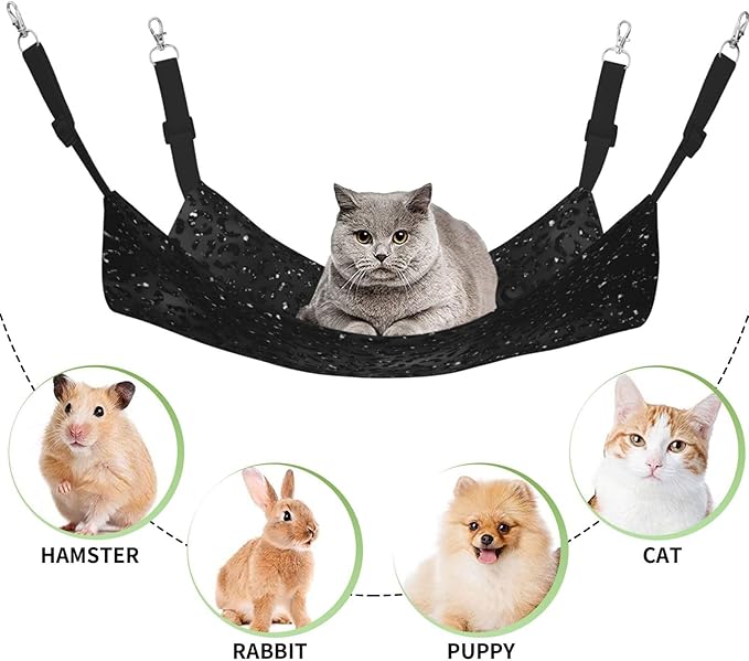 Cute Black Cheetah Leopard Skin Print Animal Cat Hammock for Cage Hanging Reversible Pet Hammock Bed Adjustable,Soft Sleeping Hammock for Cats,Ferret,Puppy,Rabbits,Small Animals