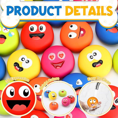 Hungdao 24 Pcs Dog Squeaky Toys for Small Breeds Face Soft Latex Rubber Squeaky Dog Balls Bulk Fetch Play Balls Puppy Toys for Mini Small Breeds Pet Teething Training Interactive
