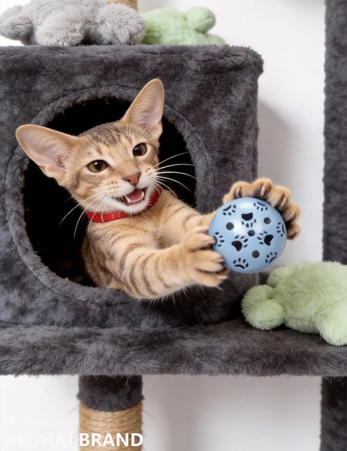 10 Cat Toys Indoor Bored Kitten, Colorful Bell Balls for All Ages Sizes, Interactive Solo Play Non-Toxic Lightweight Cat Balls (1.5'' - 2.2'')