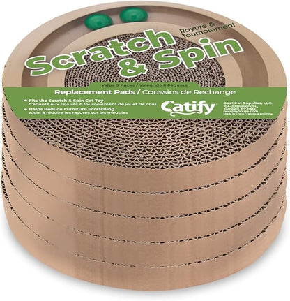 Best Pet Supplies Catify Cat Scratcher, Fun Interactive Scratchers, Posts, Poles, Claw Safe, Furniture Saver Indoor Play Support Natural Cat Behaviors Heavy Duty - 5 Pack Round, 10 x 10"