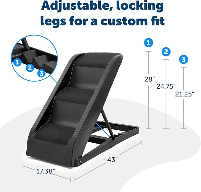 PetSafe Happy Ride Side Door Pet Steps - Easy Access for Back Seat - Adjustable Heights for Cars & SUVs - Lightweight Folding Design - Non-Slip Textured Steps - Supports Dogs Up to 200 lbs