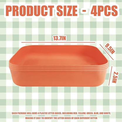 Small Litter Box, Plastic Kitten Litter Box, 13.9 x 9.8 x 3 Inch Open Litter Box for Small Pet, Easy to Clean (Orange 4PCS)