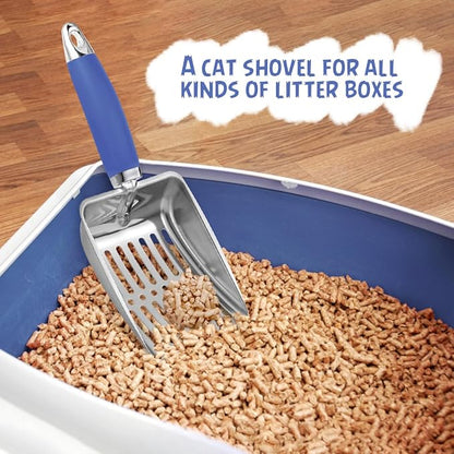 Cat Litter Scoop - Metal Cat Litter Scoop - Stainless Steel Scoop for Cats - Sturdy Metal Mesh - Rubber Handle - Easy to Clean, Suitable for Cat Litter Boxes (Blue)
