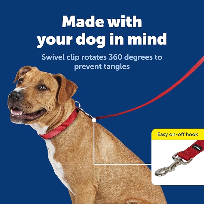 PetSafe Nylon Leash - Chew-Resistant Cat & Dog Behavioral Training Leash - Compatible with Easy-Walk Harness - Traditional-Style Reliable Pet Lead with a Padded Hand Wrap - 3/4" x 4' - Red