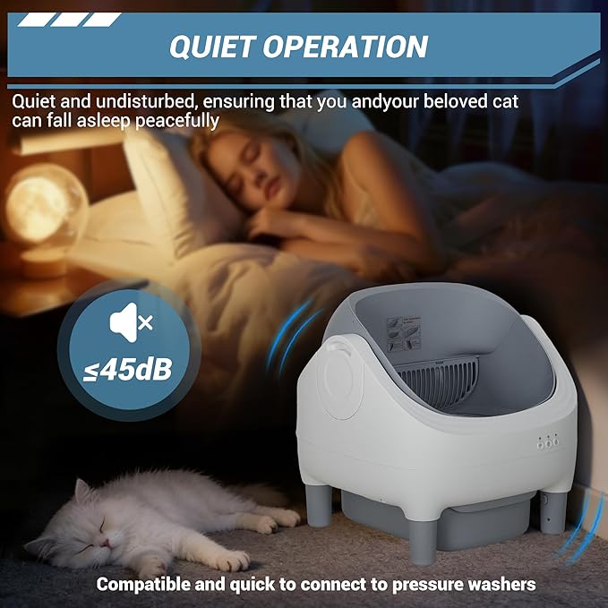 Self Cleaning Cat Litter Box with APP Control, Open-Top Automatic Litter Box for Multiple & Large Cats, 10.5L Sealed Waste Bin, Safety Sensors, Ultra-Quiet, Odor-Free, 2.4G WiFi