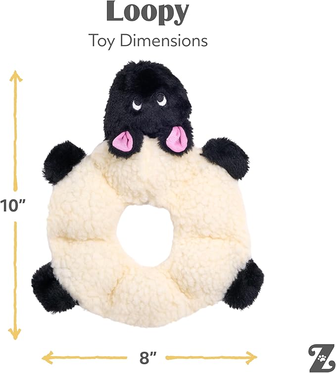 ZippyPaws Loopy - No Stuffing Dog Toys to Keep Them Busy, for Small, Medium, & Large Dogs, Squeaky Pet Toy for Boredom, Unstuffed Chew Toy, Soft Plush Puppy Products, Sheep - 10"
