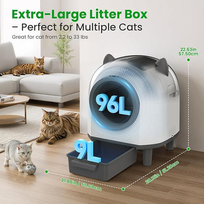 OROLEY Self Cleaning Litter Box, Automatic Litter Box,Odor Control Robot, Cat Ears Design,APP Real-Time Monitor, Cat Litter-Boxs for Multiple Cats,Infrared Safety Sensor, with 1 Trash Bag