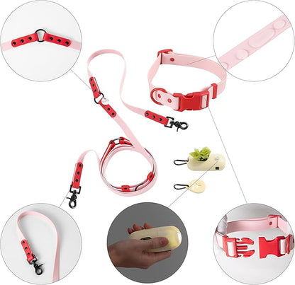WLK1006G-5SET Luna Large 8FT Adjustable 6-in-1 Waterproof Hands-Free Leash and Collar with LED Flashlight, Bag Dispenser, and Poop Bag Holder, Paloma