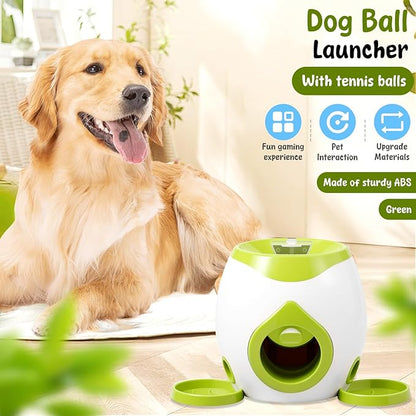 Dog Ball Launcher Interactive Puppy Ball Thrower Machine with Treat Dispenser Fun Dog Training Toys for Indoor Outdoor(Green,2 Balls)