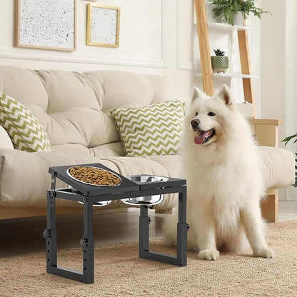 Dog Bowls Elevated, 4 Height(6.8" to 10") & Angle (0-20°) Adjustable Raised Dog Bowl Stand, Elevated Dogs Bowl Stand for Medium Sized Pet, Sturdy Metal Dogs Feeding Station with 2X 33oz (4cup) Dishes
