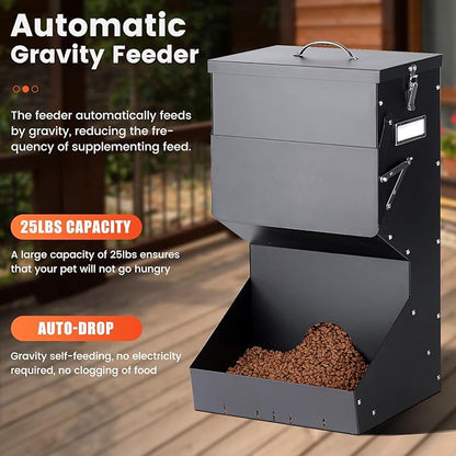 Automatic Dog Feeder Large Breed with Lid, 25 Lbs Outdoor and Intdoor Gravity Dog Feeder and Hanging Self Feeding Dogs Food Dispenser, Automatic Dogs Feeders For Large Dogs, Cats, Deer, Chicks
