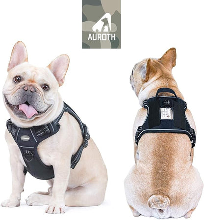 Auroth Tactical Dog Harness for Small Medium Dogs No Pull Adjustable Pet Harness Reflective Working Training Easy Control Pet Vest Military Service Dog Harnesses Black S