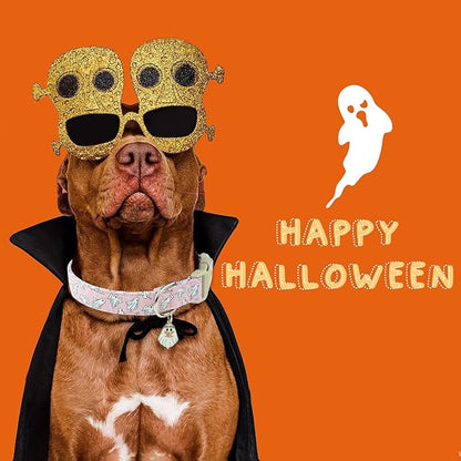 Faygarsle Pink Ghost Pattern Dog Collar with Charm, Halloween Pet Necklace, Adjustable Collar for Small Medium Large Dogs XS