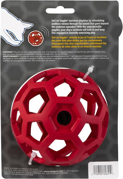 JW Pet HOL-ee Giggler Dog Toy Puzzle Ball, Natural Rubber, Medium (4.5 Inch Diameter), Red (Pack of 2)