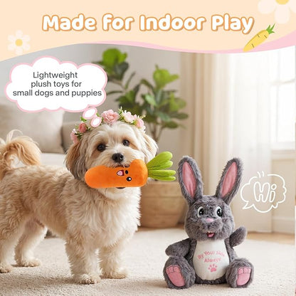 Dog Toys for Small Dogs, Cute Bunny & Carrot Plush Squeaky Dog Toy Set with Crinkle Paper, Soft Interactive Puppy Toys for Indoor Play, Gentle Chewers, 2 Pack