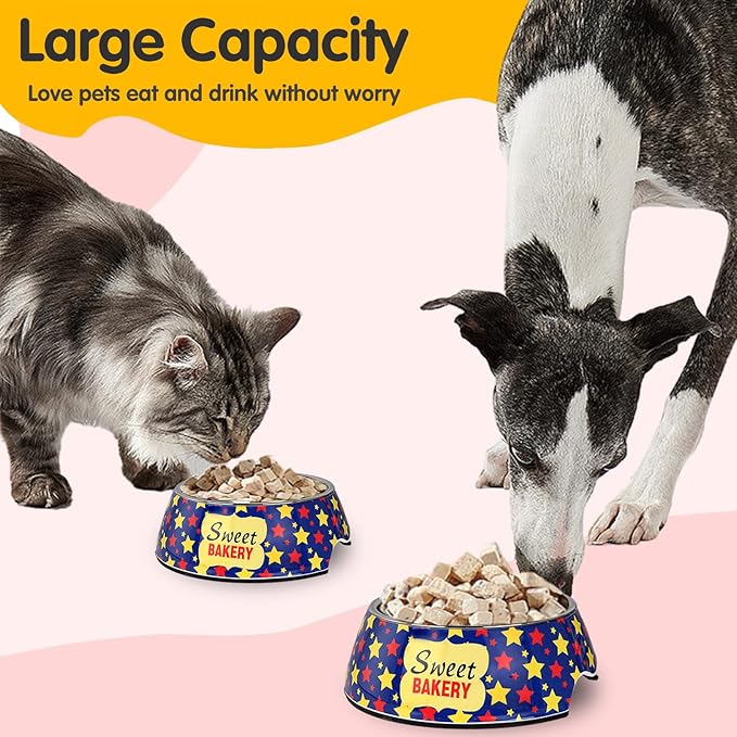Pet Cats Dogs 2 in 1 Food Water Bowls - Non Slip Skid Proof Heavy Duty Pet Cats Dog Food Water Bowls for Feeding Drinking Small Medium Large Dogs Cats Puppies-Cartoon Stars-M