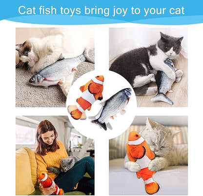Tocirelo Interactive Cat Toys Flopping Fish with Catnip, Moving Cat Toys for Indoor Cats 2Pack, 11" Electric Automatic Kitten Kicker Exercise Toy, Wiggle SilverVine Floppy Fish for Small Dogs, Kitten
