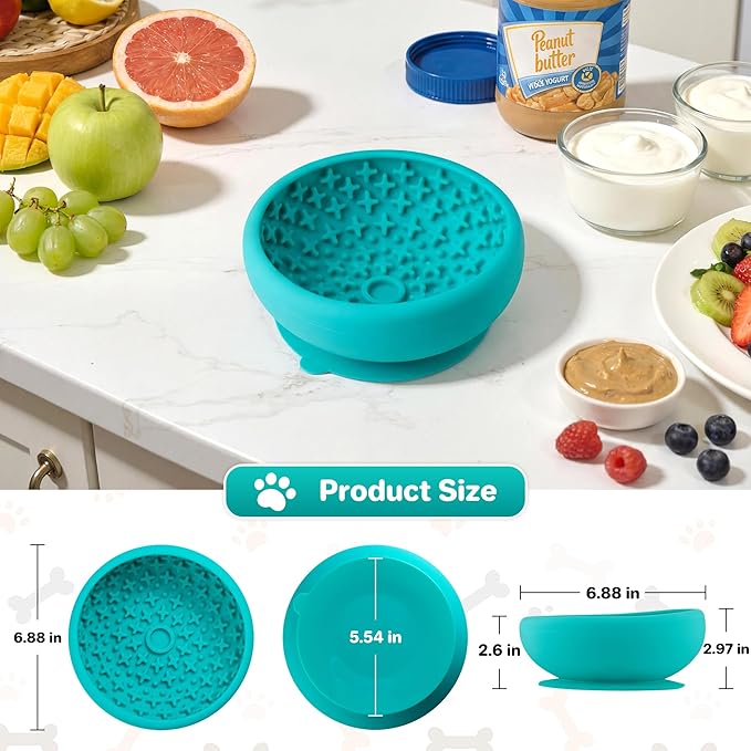 Dog Lick Bowl Slow Feeder with Slanted Anti-Spill Design, Extra-Thick Bite-Resistant Rim, Strong Suction Base, Freezer Safe for Frozen Treats — A Cleaner Alternative to Lick Mats for Dogs (Teal)