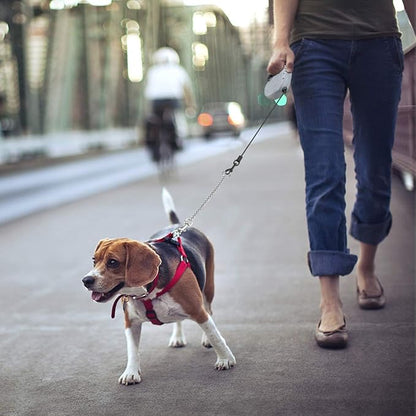 Idepet Heavy Duty Retractable Dog Leash for Small and Medium Dogs, Anti-Chewing Steel Chain Design,360 DegreeTangle-Free,Break and Lock System,16ft Leash Dog Walking (Round Rope)