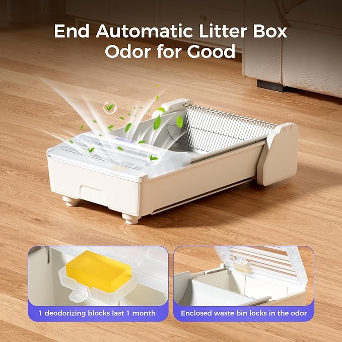 Open-Top Self Cleaning Litter Box, 2026 Upgraded Extra Large Automatic Cat Litter Box for Multiple Cats, Safety Sensors/App Control/Odor Control/Easy Clean - Includes 5 lbs Premium Cat Litter