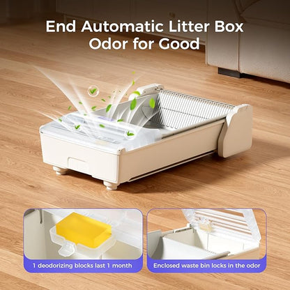 Open-Top Self Cleaning Litter Box, 2026 Upgraded Extra Large Automatic Cat Litter Box for Multiple Cats, Safety Sensors/App Control/Odor Control/Easy Clean - Includes 5 lbs Premium Cat Litter