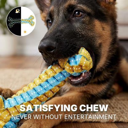 Knot Rope Dog Bone Toy - Glow in The Dark Interactive Dog Chew Toy, Pet Teeth Cleaning Dental Toy for Small, Medium, and Large Dogs - Durable Material, 8.6 inches