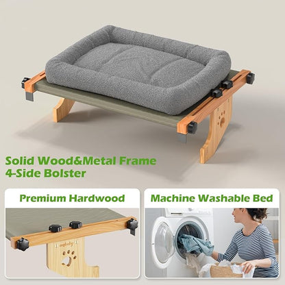 Cat Sill Window Perch Sturdy Hammock Window Seat with Cushion Bed Cover, Wood & Metal Frame for Large Cats, Easy to Adjust Cat Bed for Windowsill, Bedside, Drawer and Cabinet (M)