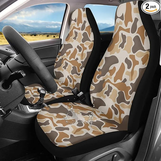 Duck Camouflage Hunting Car Seat Covers 2 Pcs Waterproof Universal Front Seat Protective Cover Easy to Install Automobile Interior Decorate Accessories Fit for Car SUV Trucks