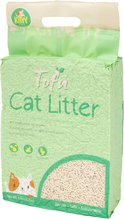 Kitty City Tofu Cat Litter, 100% Natural Plant-Based Formula, Fast Clumping, Low Dust, Flushable & Super Absorbent, Lightweight Cat Litter, 6 lb
