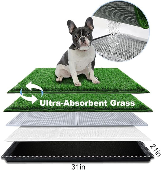 Dog Grass Pad with Tray Medium 31”×21”, Dog Litter Box with Odor Free Artificial Grass Pee Pads for Dogs Potty Tray with Hemmed Edge, Realistic for Indoor Balcony